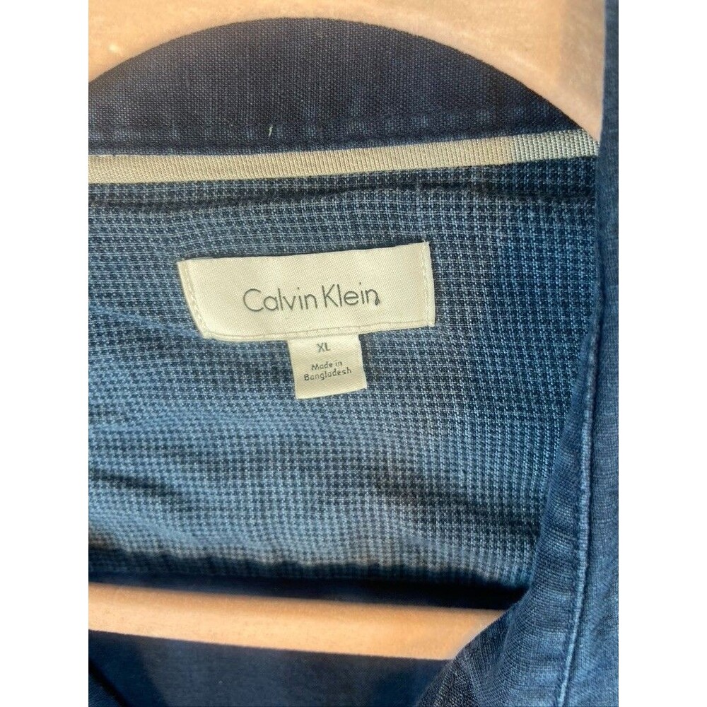 CALVIN KLEIN WOMENS XLARGE ROLL TAB SLEEVE LINEN COTTEN BLEND BLUE BUTTON SHIRT - Picture 2 of 3